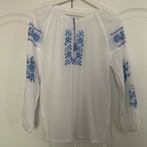 Embroidered ethnic tunic shirt, 100% batiste, cotton, size 6-8